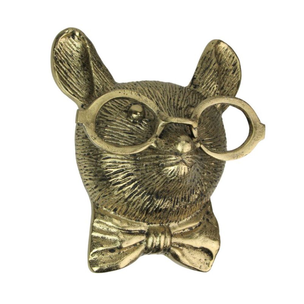 Gold Mouse Head Wall Hanging with Spectacles – Quirky Cast Aluminum Wall Decor